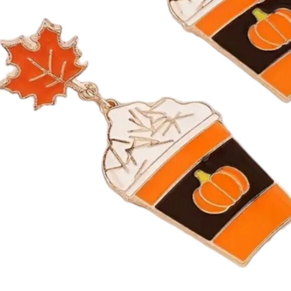 14k PUMPKIN SPICE LATTE cacappuccino coffee fall earrings - Picture 5 of 9